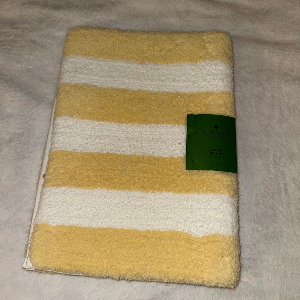 Kate Spade Bathroom Rug Bathmat Light Yellow White Polka Dots 17x24” NWT
